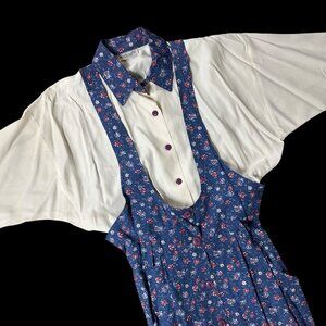 Vintage Floral Jumper Dress Periwinkle White Cottage Blondie and Me USA 1980s